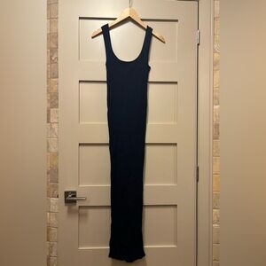ZARA Rib Knit Maxi Dress Stretch Scoop Tank Body Con Long Sleeveless Navy